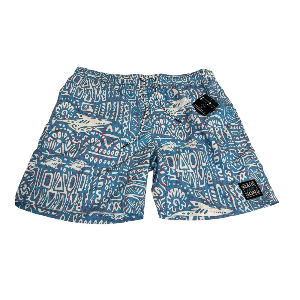 Maui and Sons Mens XL Blue Tribal Print Swim Trunks Board Shorts NWT